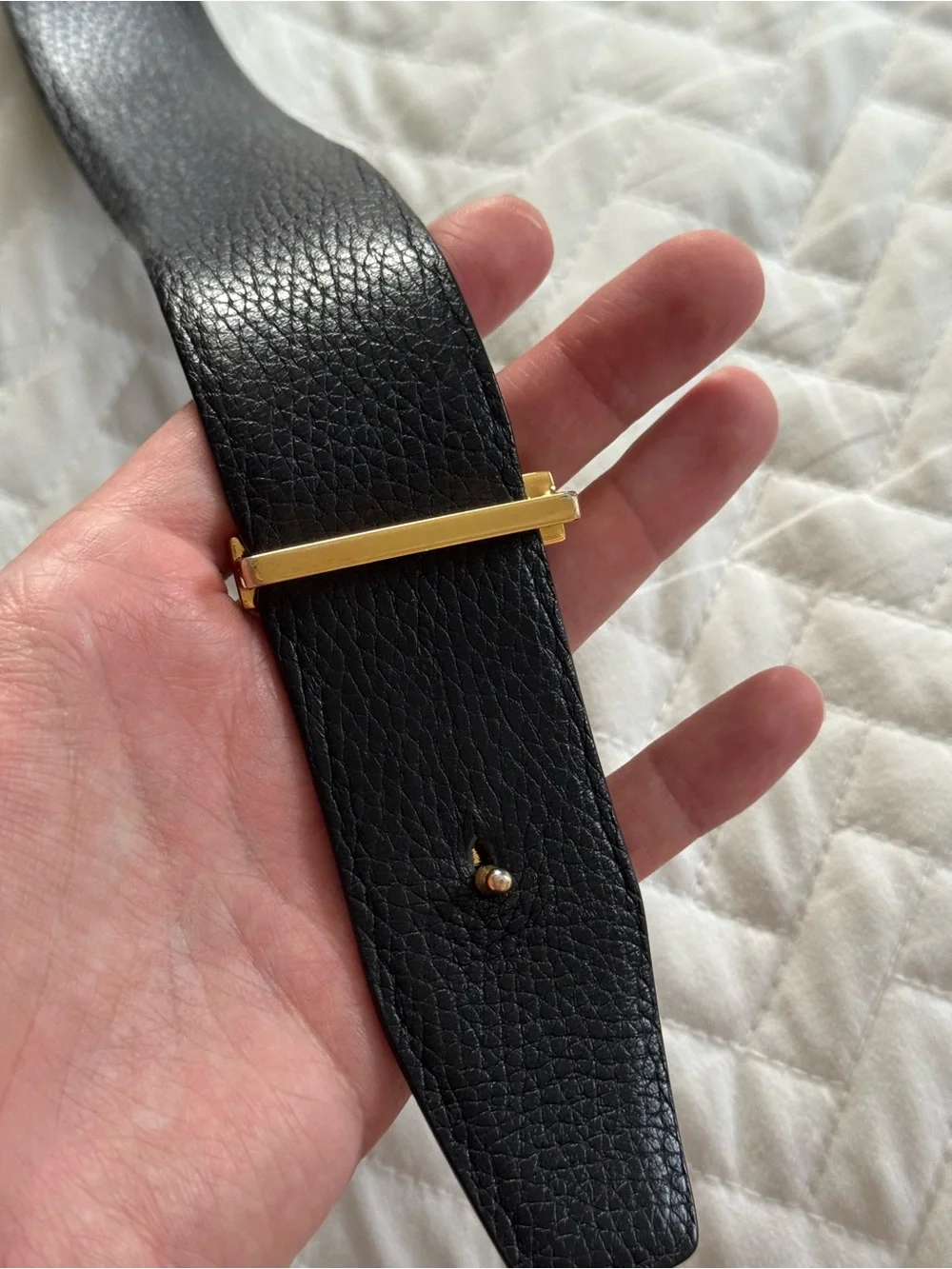 Tom Ford Signature T Buckle Grain Leather Belt Reversible Black Brown, Size 95